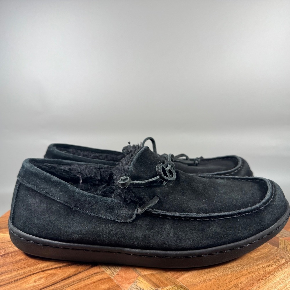 Vionic Adler Mens Black Suede Faux Fur Lined Moccasin Slippers Size 7 566ADLER‎